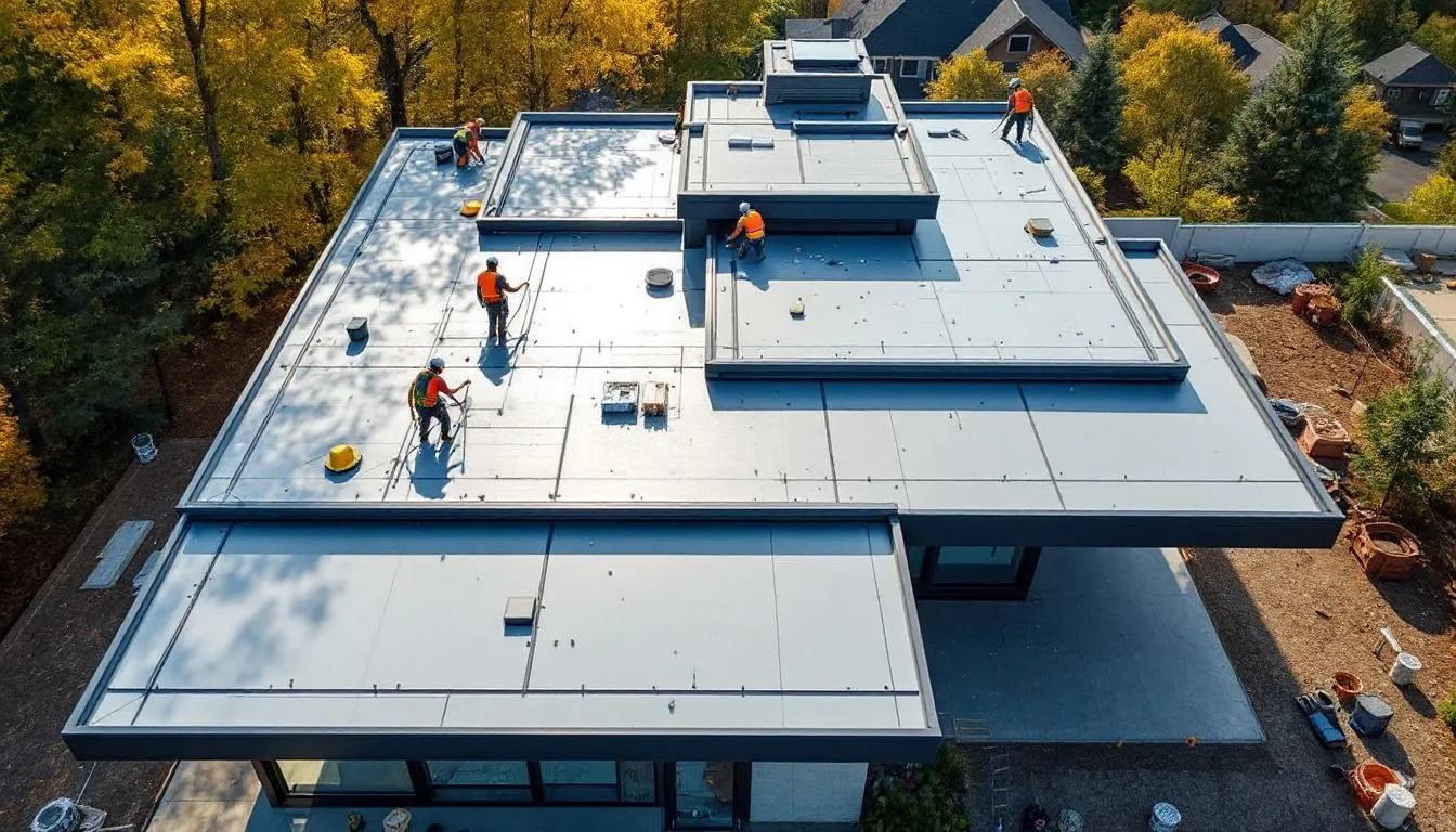 A modern roofing project being executed by the Marietta roofing team.