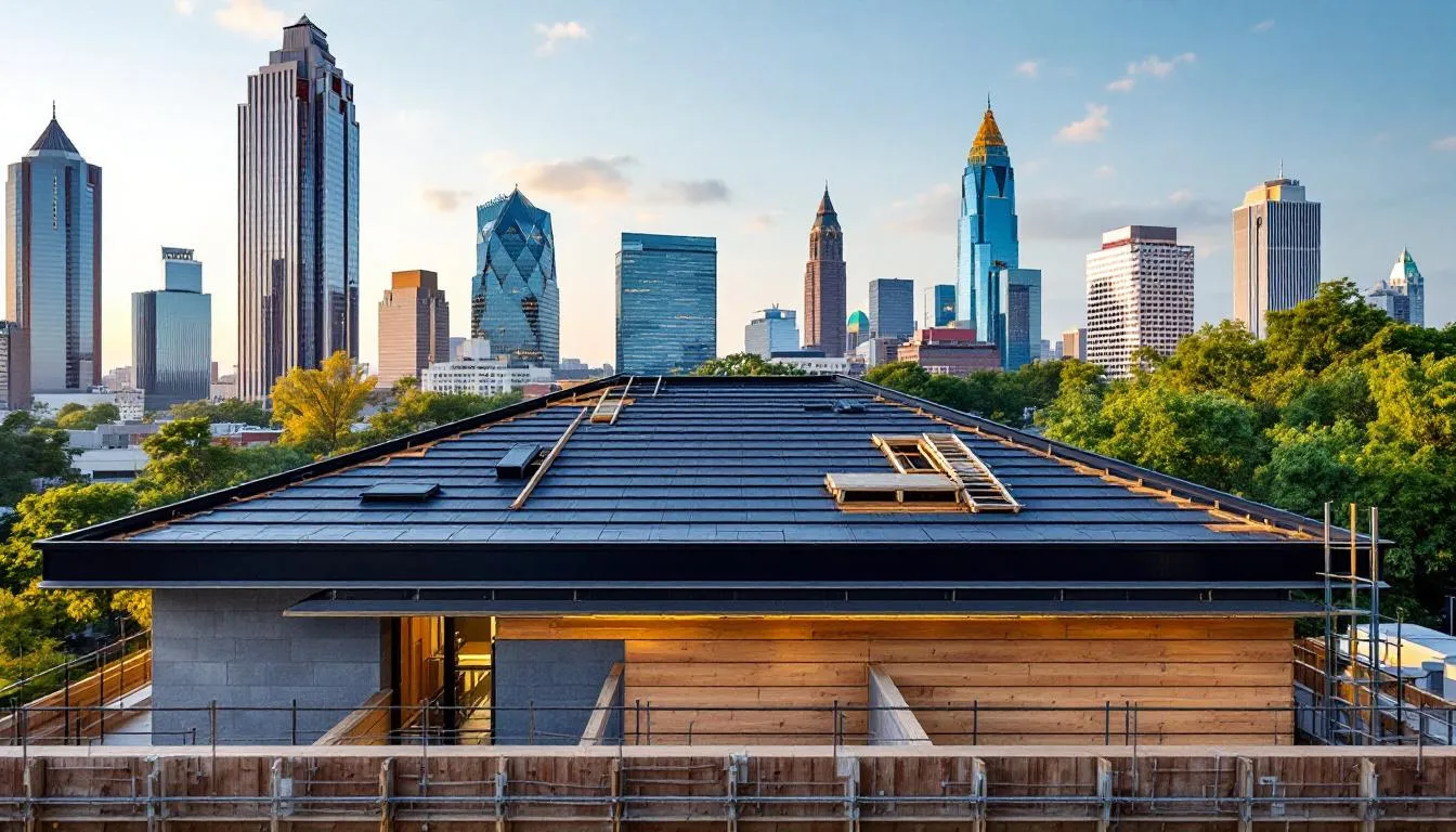 A new residential roof installation in progress.