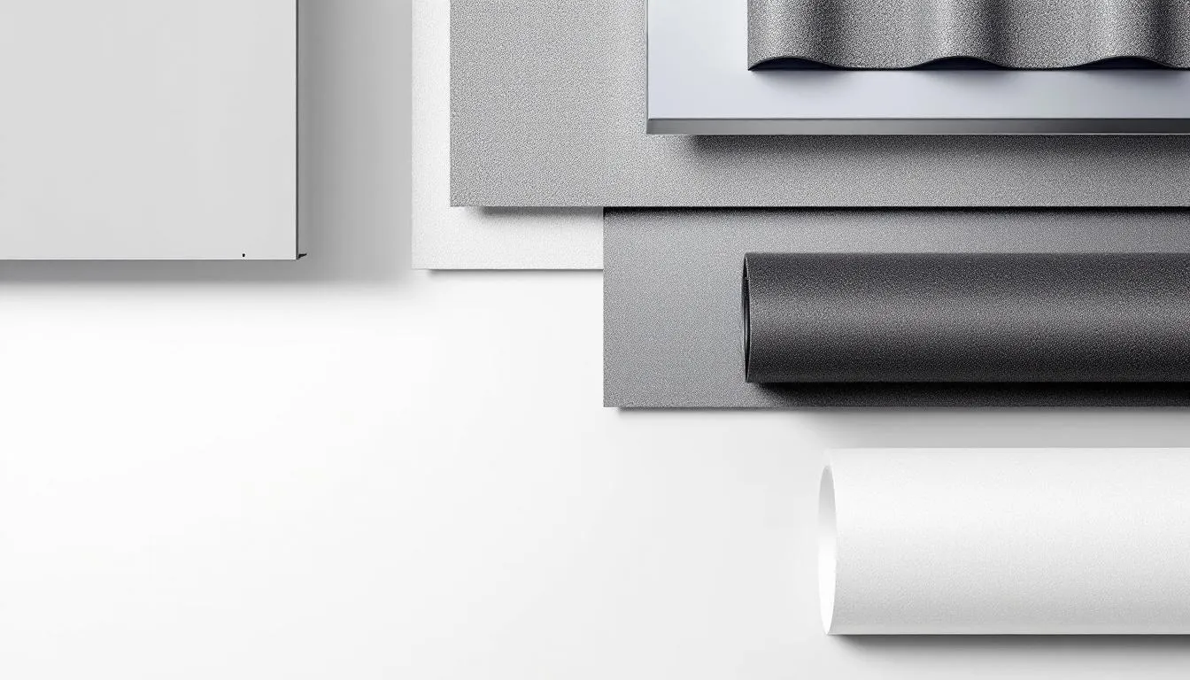 Different types of commercial roofing materials displayed.